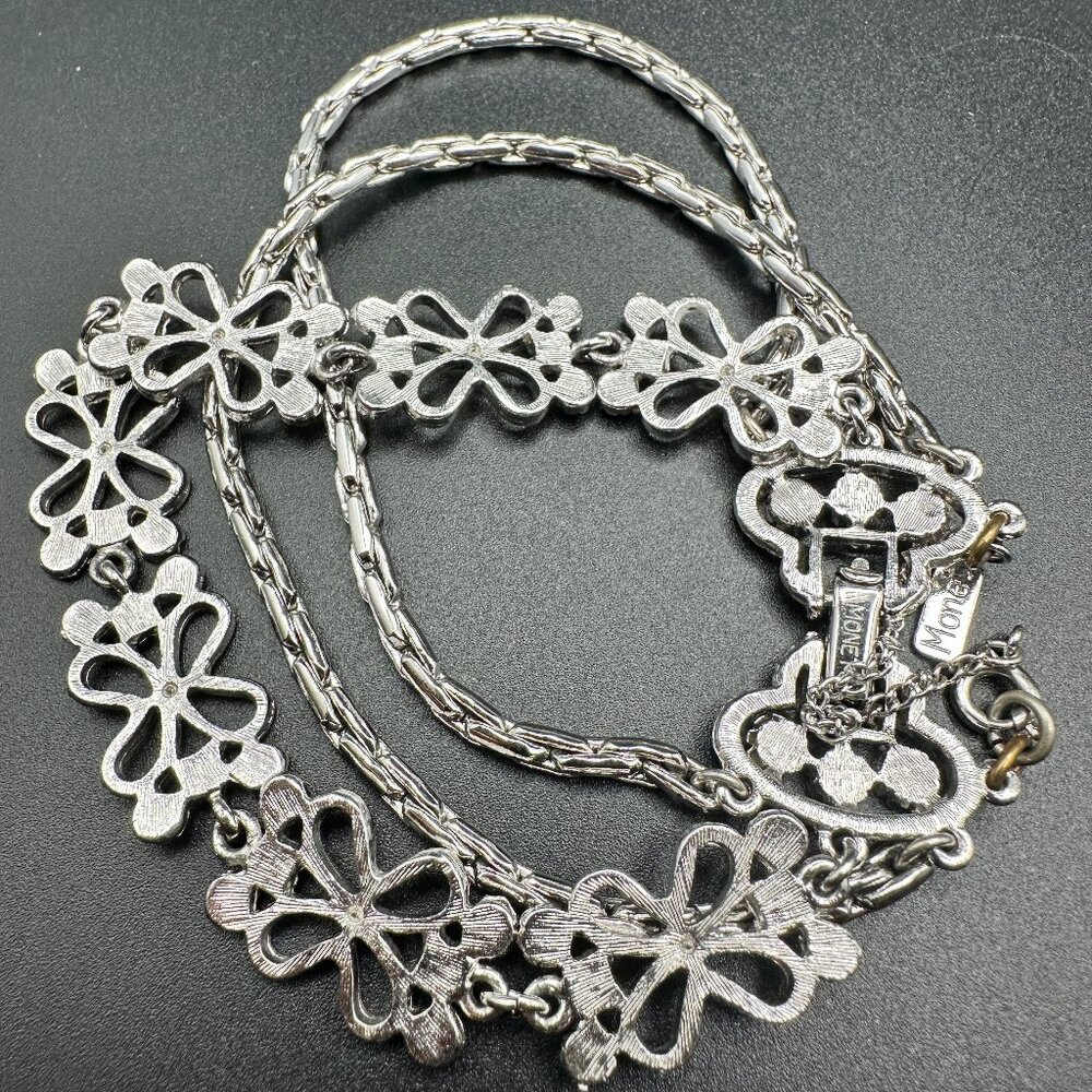 Vintage Monet Silver Tone Multi Strand Flower Bracelet Safety Chain Signed